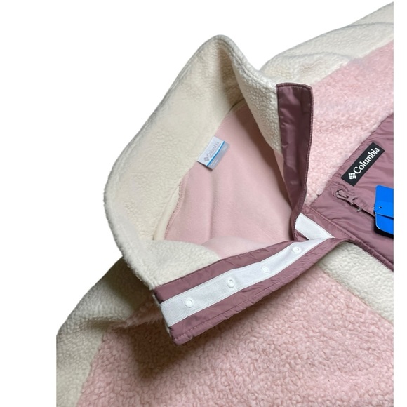 Columbia Women’s XXL Sherpa Fleece Half-Zip Pullover Pink Cream Relax Fit - Picture 5 of 12